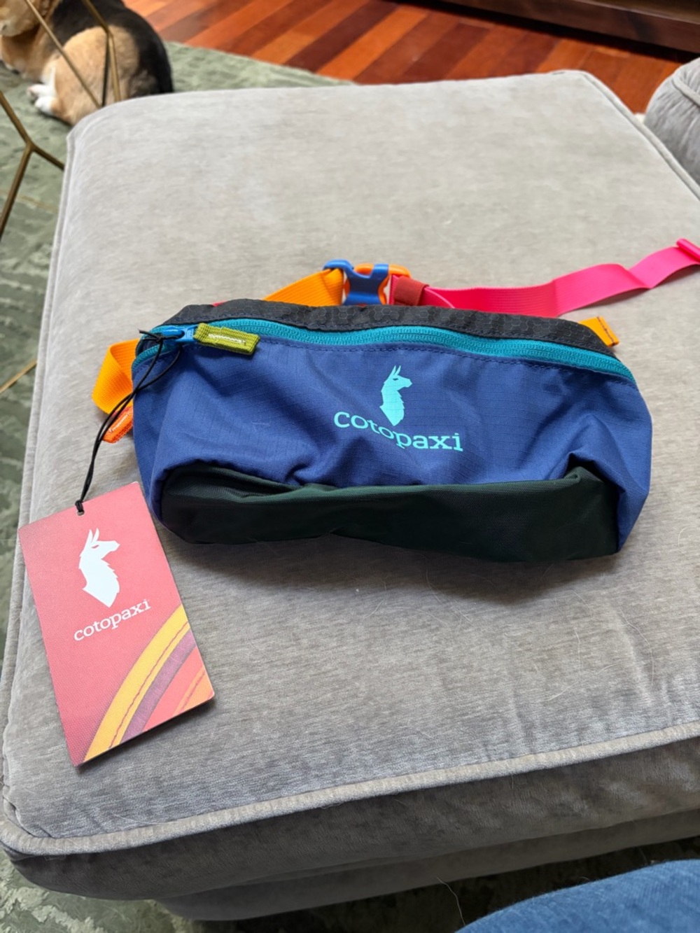 cotopaxi Navy Blue Waist Pack with Pink & Orange Strap